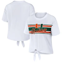 WEAR by Erin Andrews Miami Hurricanes Striped Front Knot Cropped T-Shirt