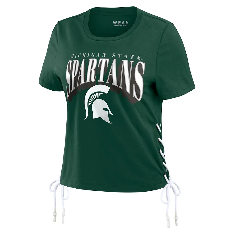 WEAR by Erin Andrews Michigan State Spartans Side Lace-Up Modest Crop T-Shirt