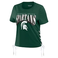 WEAR by Erin Andrews Michigan State Spartans Side Lace-Up Modest Crop T-Shirt