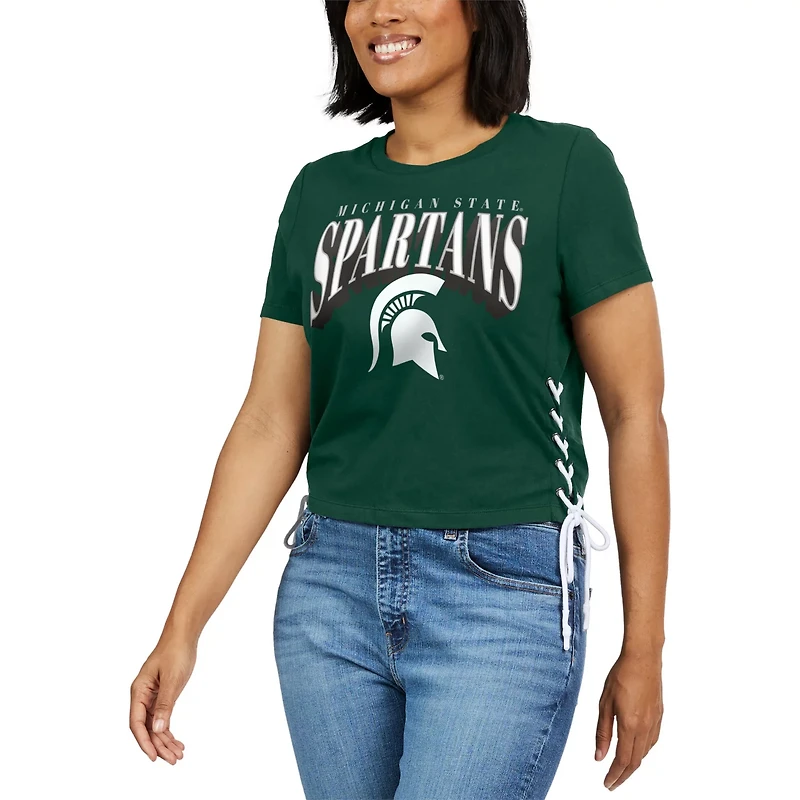 WEAR by Erin Andrews Michigan State Spartans Side Lace-Up Modest Crop T-Shirt