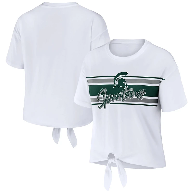 WEAR by Erin Andrews Michigan State Spartans Striped Front Knot Cropped T-Shirt