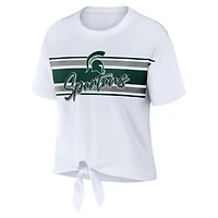 WEAR by Erin Andrews Michigan State Spartans Striped Front Knot Cropped T-Shirt