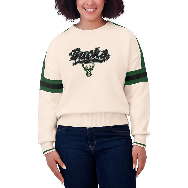 WEAR by Erin Andrews Milwaukee Bucks Stripe Pullover Sweater