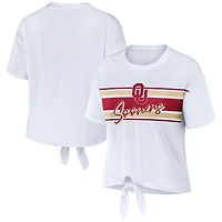 WEAR by Erin Andrews Oklahoma Sooners Striped Front Knot Cropped T-Shirt