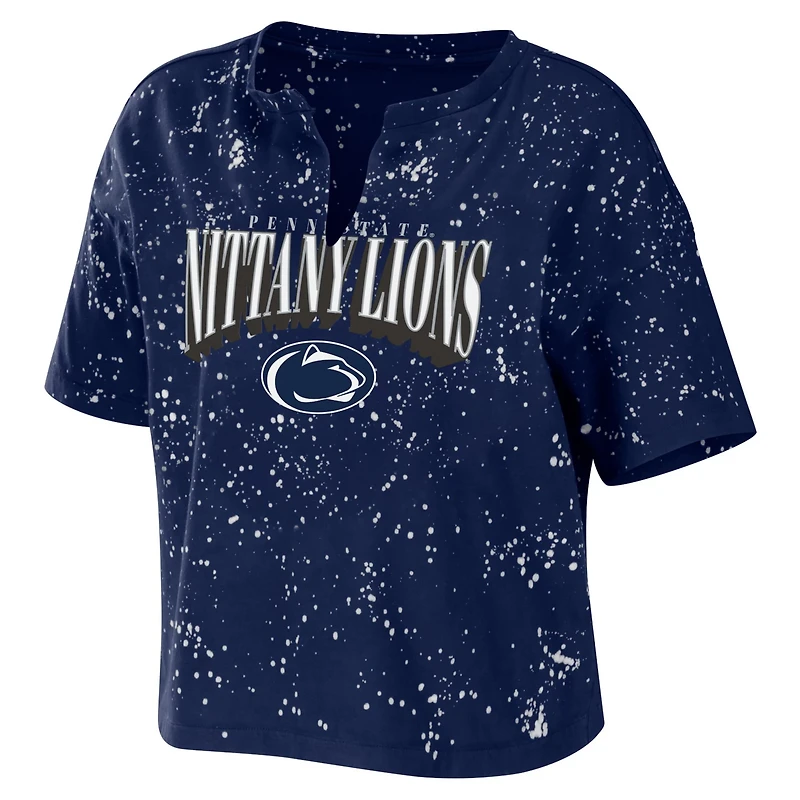 WEAR by Erin Andrews Penn State Nittany Lions Bleach Wash Splatter Cropped Notch Neck T-Shirt