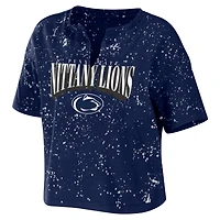 WEAR by Erin Andrews Penn State Nittany Lions Bleach Wash Splatter Cropped Notch Neck T-Shirt
