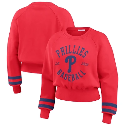 WEAR by Erin Andrews Philadelphia Phillies Vintage Washed Cropped Pullover Sweatshirt