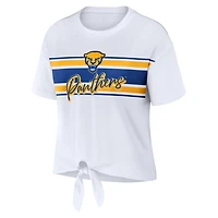 WEAR by Erin Andrews Pitt Panthers Striped Front Knot Cropped T-Shirt