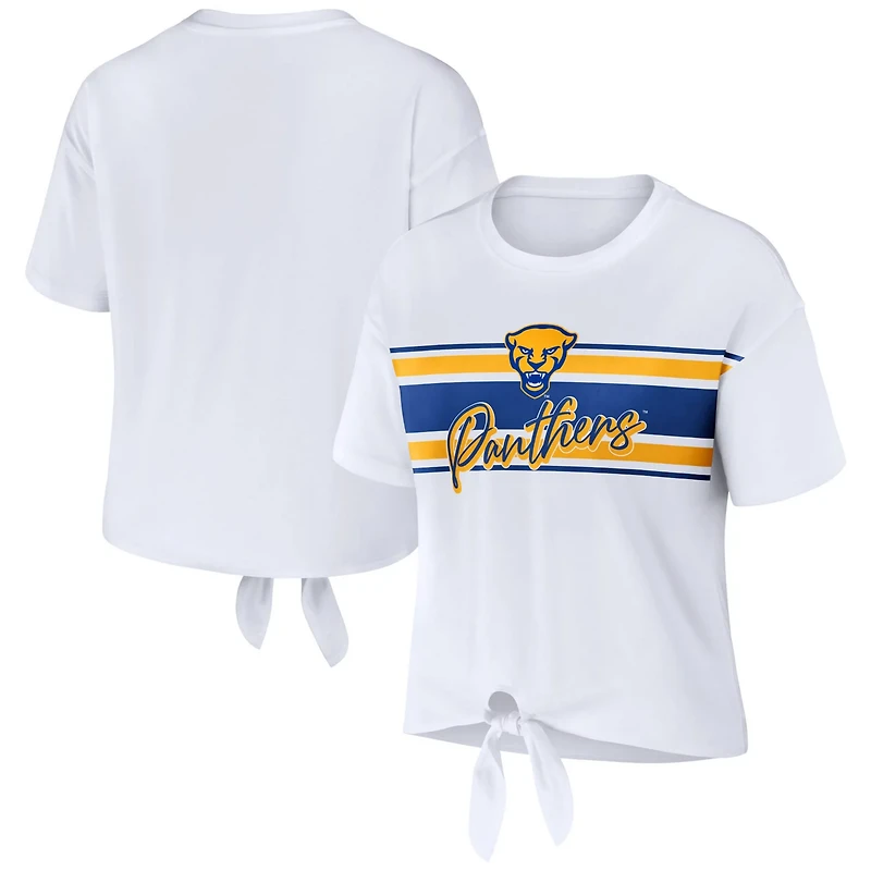 WEAR by Erin Andrews Pitt Panthers Striped Front Knot Cropped T-Shirt