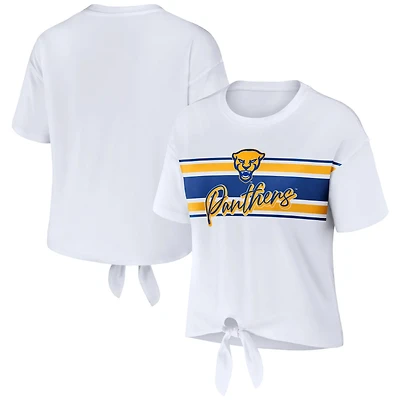WEAR by Erin Andrews Pitt Panthers Striped Front Knot Cropped T-Shirt