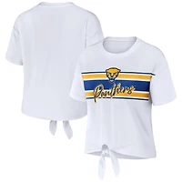 WEAR by Erin Andrews Pitt Panthers Striped Front Knot Cropped T-Shirt