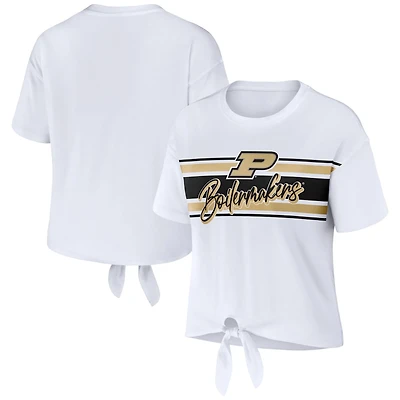 WEAR by Erin Andrews Purdue Boilermakers Striped Front Knot Cropped T-Shirt