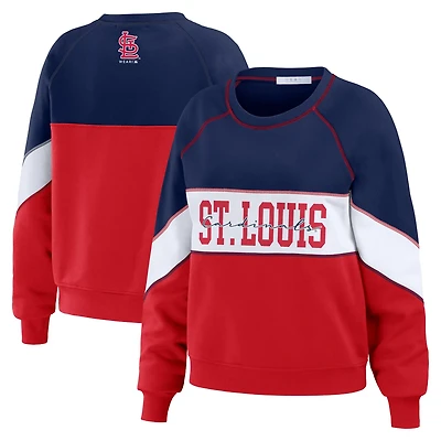 WEAR by Erin Andrews Red St Louis Cardinals Color Block Crew Neck Pullover Sweatshirt
