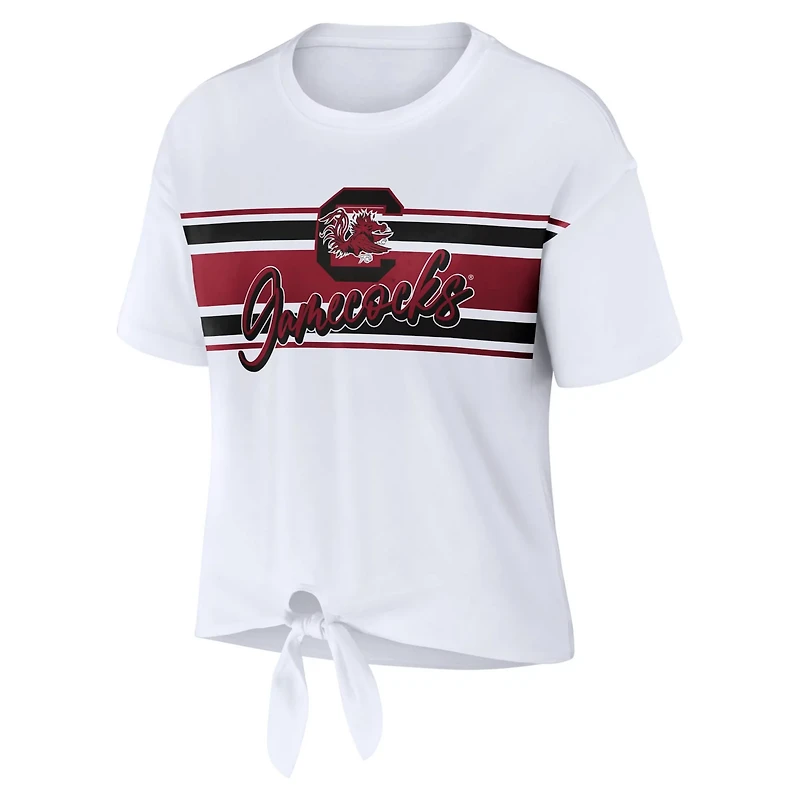 WEAR by Erin Andrews South Carolina Gamecocks Striped Front Knot Cropped T-Shirt