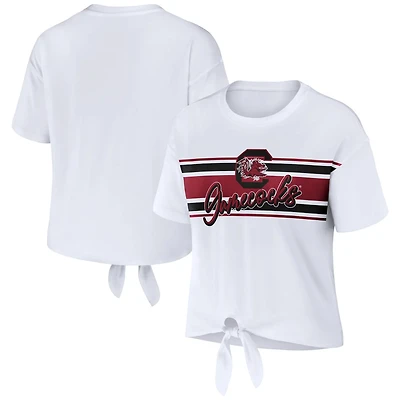 WEAR by Erin Andrews South Carolina Gamecocks Striped Front Knot Cropped T-Shirt