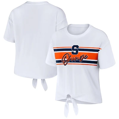 WEAR by Erin Andrews Syracuse Orange Striped Front Knot Cropped T-Shirt