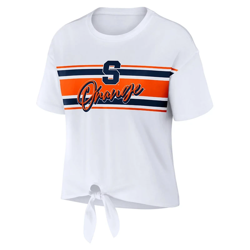 WEAR by Erin Andrews Syracuse Orange Striped Front Knot Cropped T-Shirt