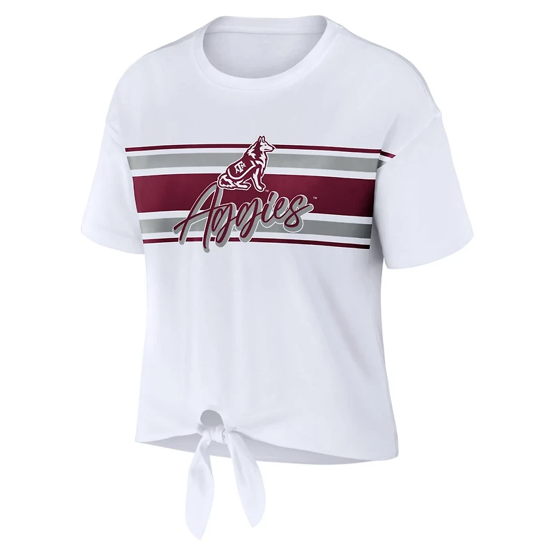 WEAR by Erin Andrews Texas AM Aggies Striped Front Knot Cropped T-Shirt