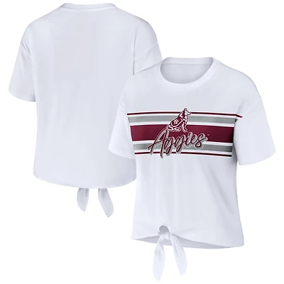 WEAR by Erin Andrews Texas AM Aggies Striped Front Knot Cropped T-Shirt