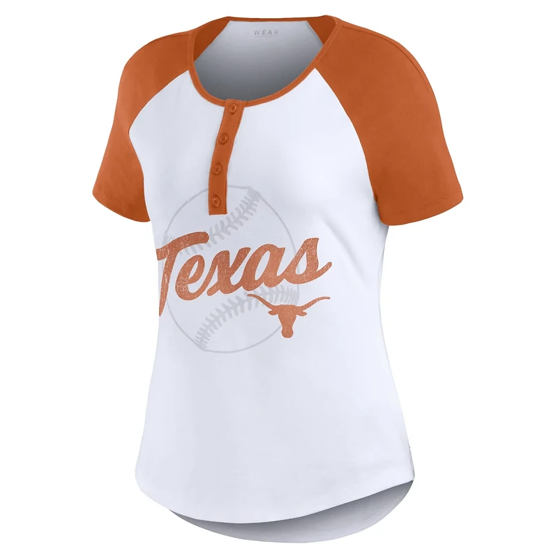 WEAR by Erin Andrews Texas Longhorns Baseball Logo Raglan Henley T-Shirt