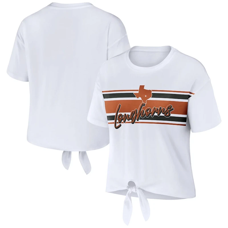 WEAR by Erin Andrews Texas Longhorns Striped Front Knot Cropped T-Shirt