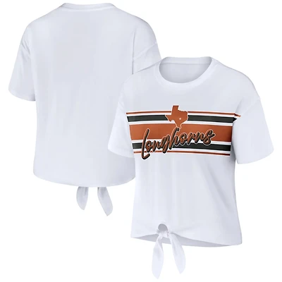 WEAR by Erin Andrews Texas Longhorns Striped Front Knot Cropped T-Shirt