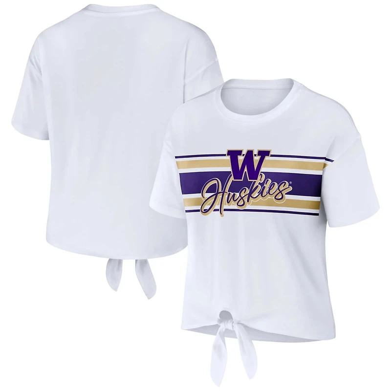 WEAR by Erin Andrews Washington Huskies Striped Front Knot Cropped T-Shirt