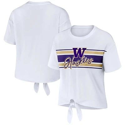 WEAR by Erin Andrews Washington Huskies Striped Front Knot Cropped T-Shirt