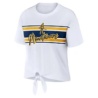 WEAR by Erin Andrews West Virginia Mountaineers Striped Front Knot Cropped T-Shirt