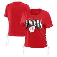 WEAR by Erin Andrews Wisconsin Badgers Side Lace-Up Modest Crop T-Shirt