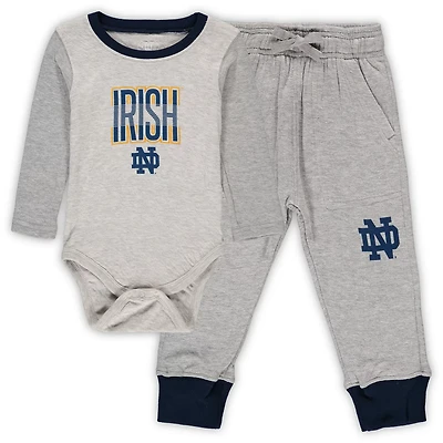 Wes Willy Heathered Gray/ Notre Dame Fighting Irish Jie Long Sleeve Bodysuit Pants Set