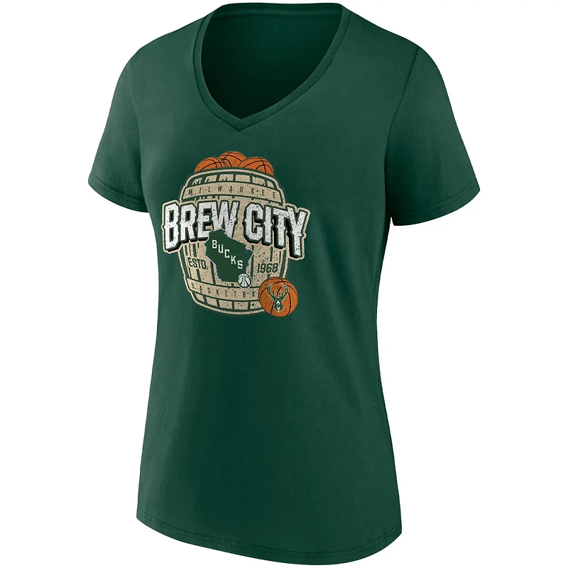 Wo Fanatics Hunter Milwaukee Bucks Hometown Collection Brew City V-Neck T-Shirt