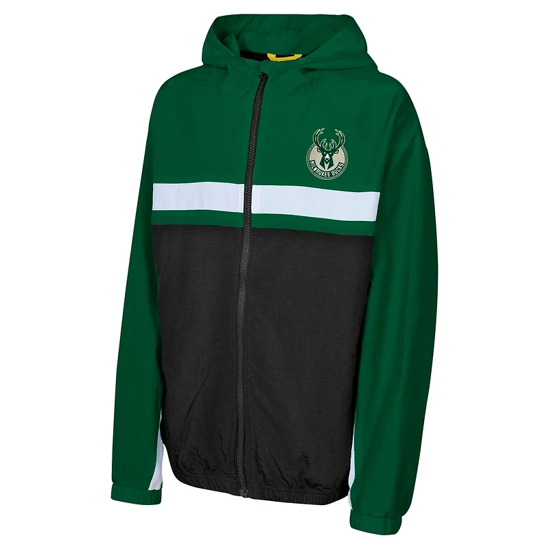 Youth Hunter Milwaukee Bucks Headliner Windbreaker Full-Zip Hoodie Jacket