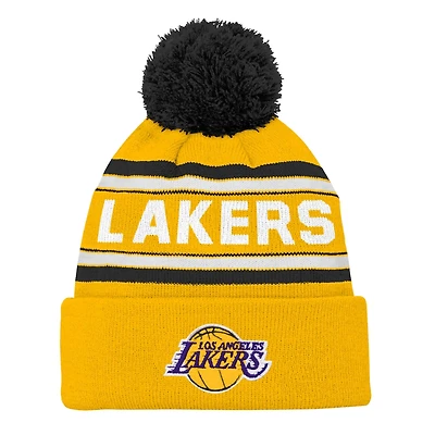 Youth Los Angeles Lakers Backboard Jacquard Cuffed Knit Hat with Pom