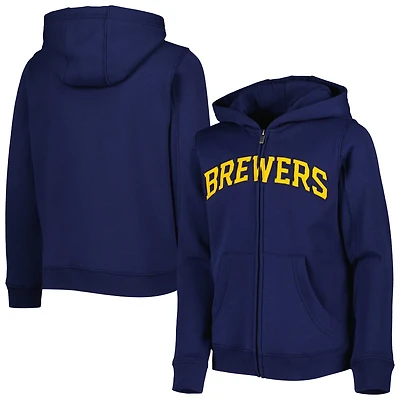 Youth Milwaukee Brewers Wordmark Full-Zip Fleece Hoodie