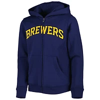Youth Milwaukee Brewers Wordmark Full-Zip Fleece Hoodie