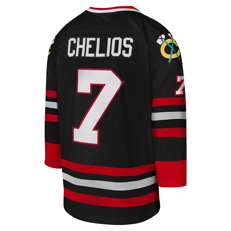 Youth Mitchell  Ness Chris Chelios Chicago hawks 1997-98 Blue Line Captain Patch Player Jersey