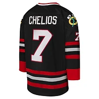 Youth Mitchell  Ness Chris Chelios Chicago hawks 1997-98 Blue Line Captain Patch Player Jersey
