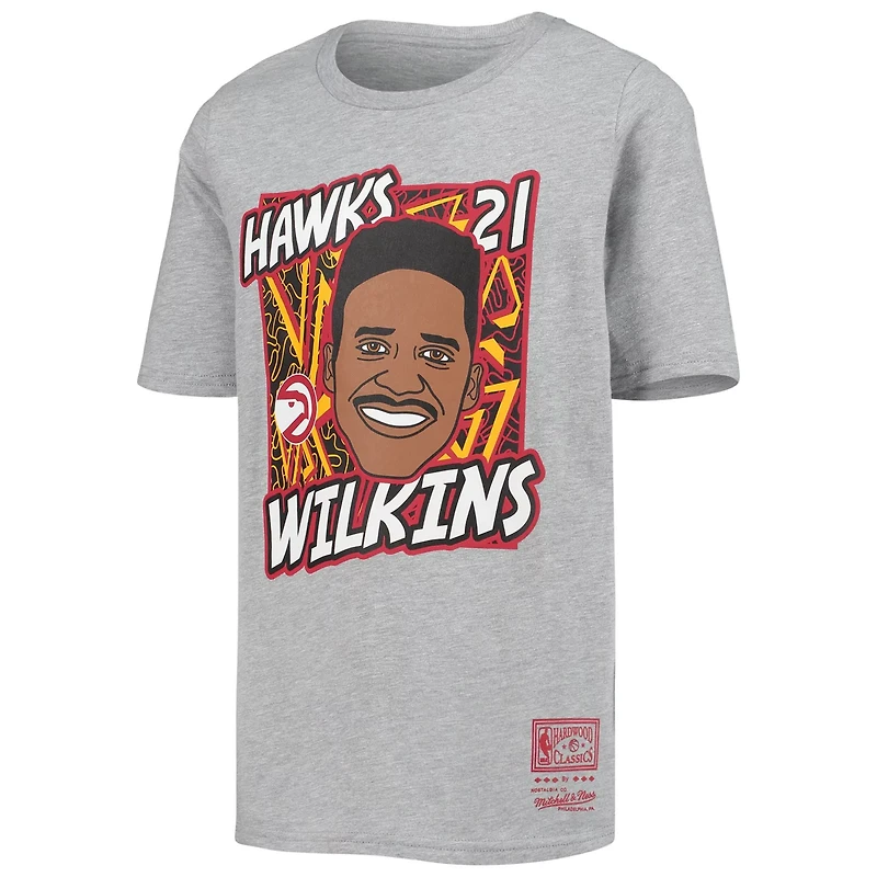 Youth Mitchell  Ness Dominique Wilkins Heathered Gray Atlanta Hawks Hardwood Classics King of the Court Player T-Shirt