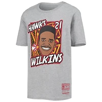 Youth Mitchell  Ness Dominique Wilkins Heathered Gray Atlanta Hawks Hardwood Classics King of the Court Player T-Shirt
