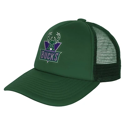Youth Mitchell  Ness Hunter Milwaukee Bucks Core Evergreen Trucker Adjustable Hat