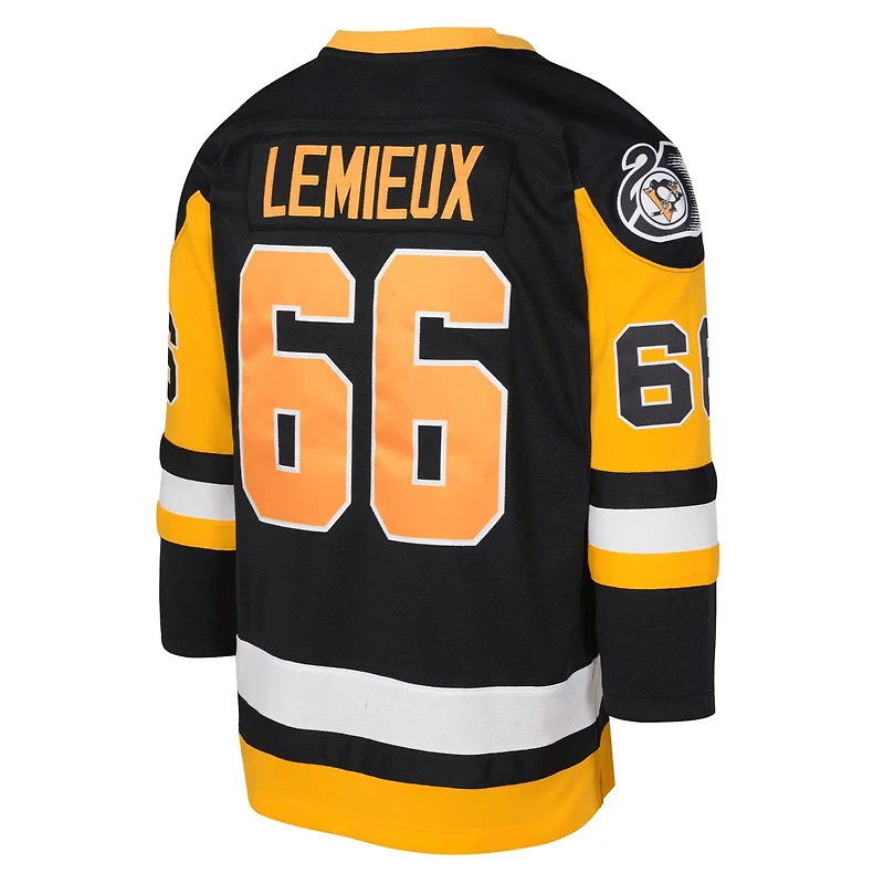 Youth Mitchell  Ness Mario Lemieux Pittsburgh Penguins 1991 92 Captain Patch Blue Line Player Jersey
