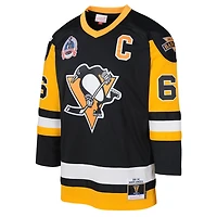 Youth Mitchell  Ness Mario Lemieux Pittsburgh Penguins 1991 92 Captain Patch Blue Line Player Jersey