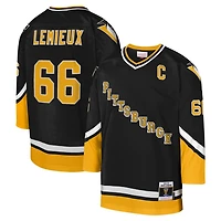 Youth Mitchell  Ness Mario Lemieux Pittsburgh Penguins 1992-93 Blue Line Captain Patch Player Jersey