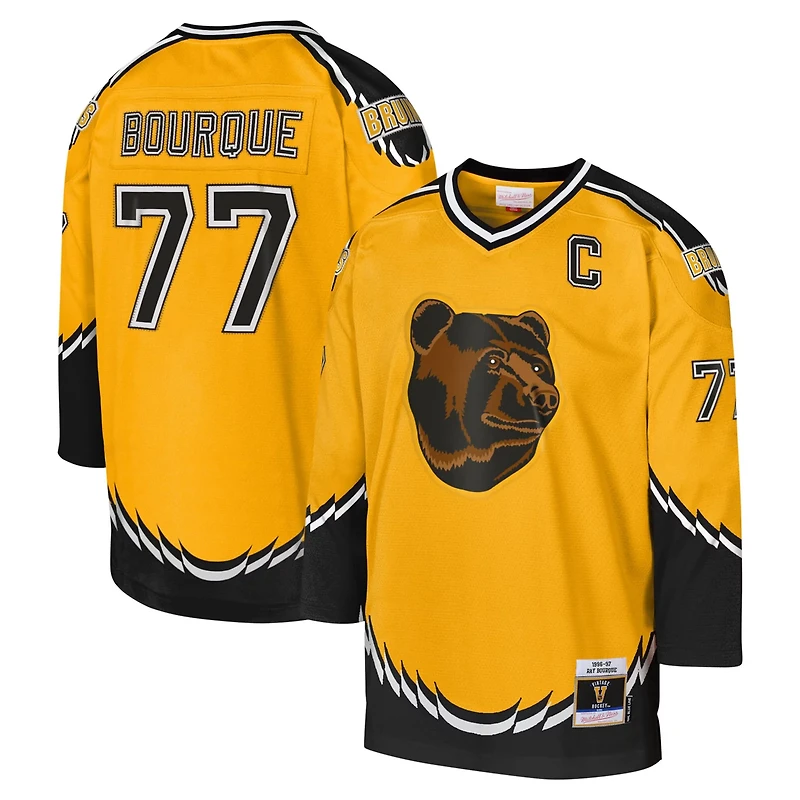 Youth Mitchell Ness Ray Bourque Boston Bruins 1996-97 Blue Line Captain Patch Player Jersey