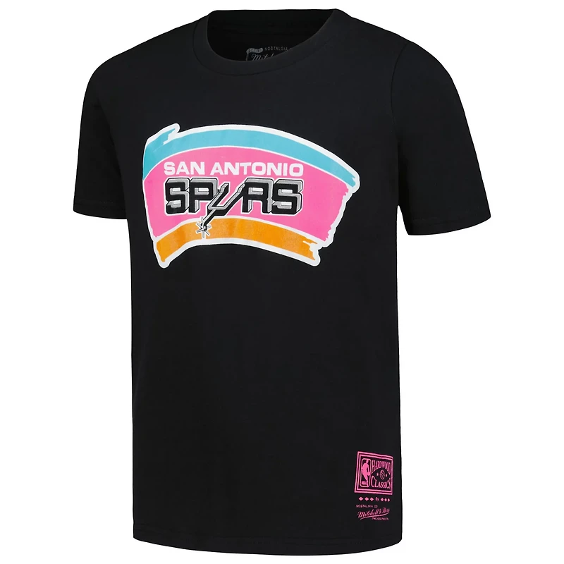 Youth Mitchell Ness San Antonio Spurs Hardwood Classics Retro Logo T-Shirt