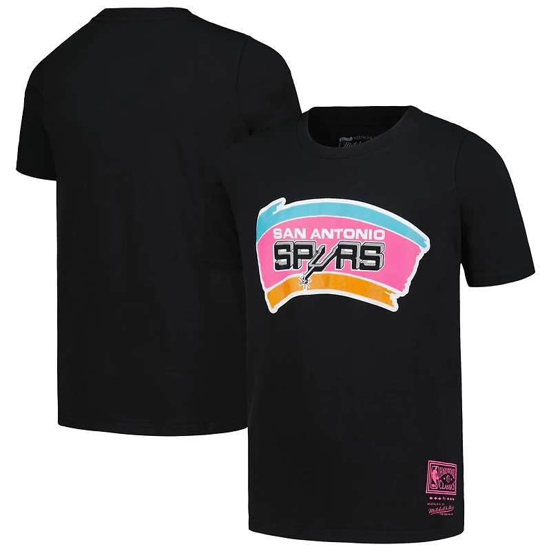 Youth Mitchell Ness San Antonio Spurs Hardwood Classics Retro Logo T-Shirt