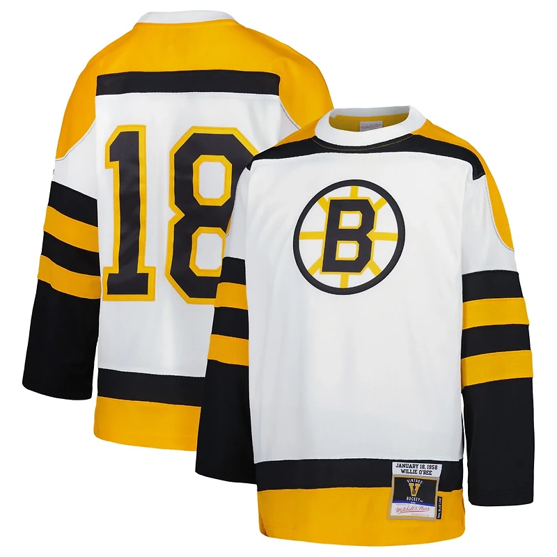 Youth Mitchell  Ness Willie O'Ree Boston Bruins 1958 Blue Line Player Jersey
