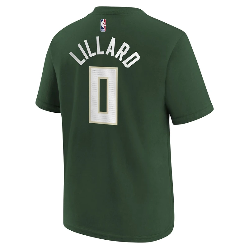 Youth Nike Damian Lillard Hunter Milwaukee Bucks Icon Name  Number T-Shirt