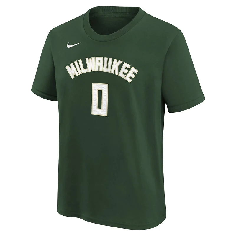 Youth Nike Damian Lillard Hunter Milwaukee Bucks Icon Name  Number T-Shirt